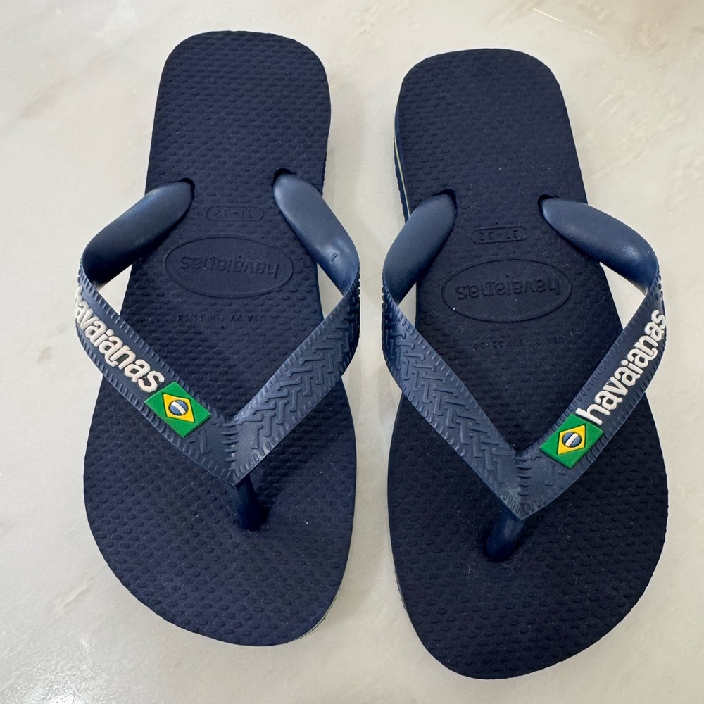 Havaianas Kids' Brazil Logo Flip Flop, Navy size 2